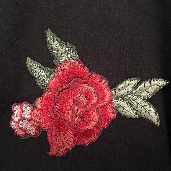 Forever21 Black Cropped Sweater with Rose Embroidery - Picture 2 of 3